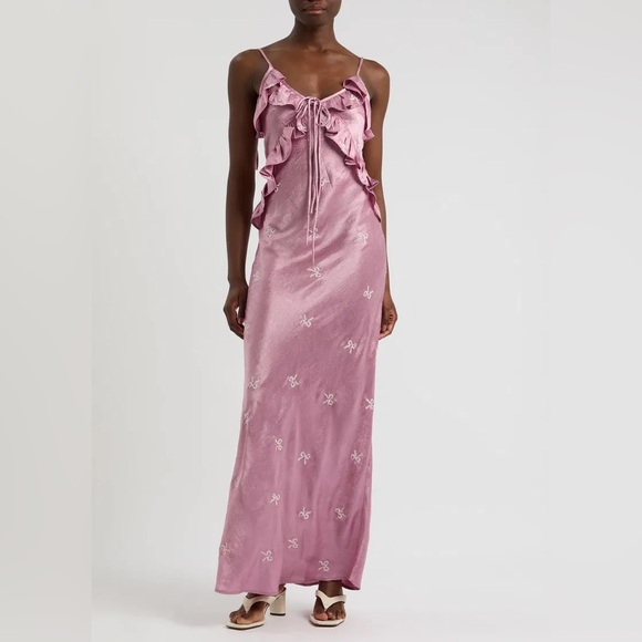 Damson Madder Dresses & Skirts - Damson madder Kiki Bow-Embroidered Satin Maxi Dress